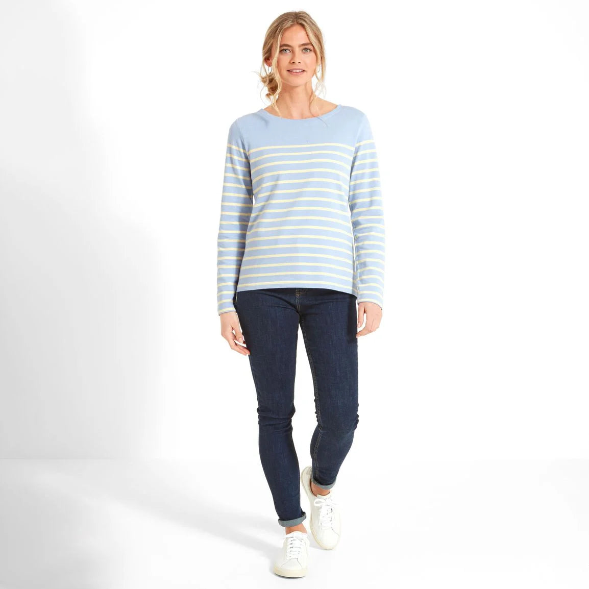 Schoffel Ladies Beauport Top - Pale Blue/Lemon Stripe