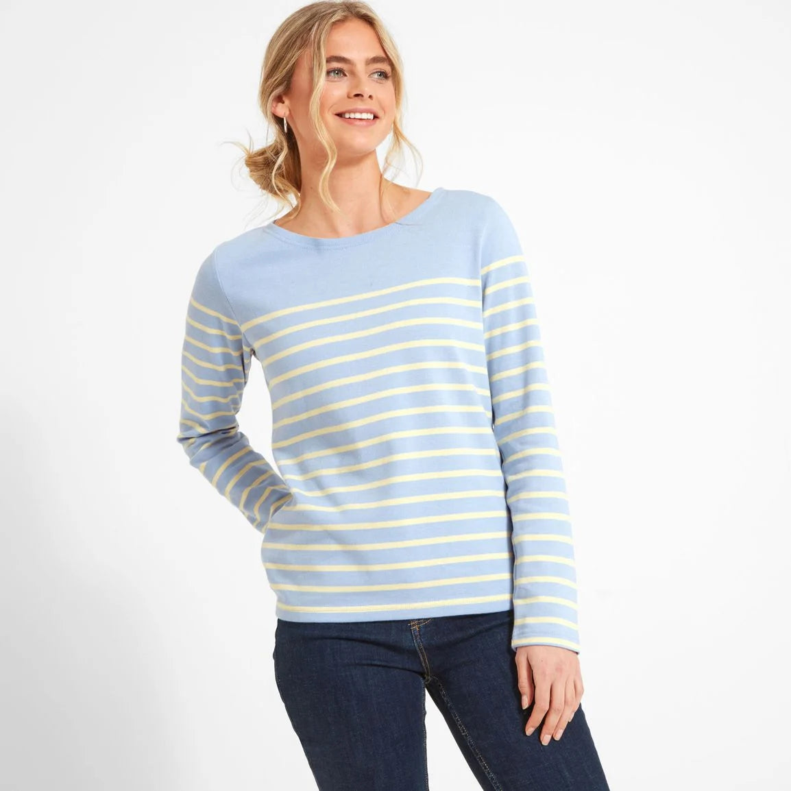Schoffel Ladies Beauport Top - Pale Blue/Lemon Stripe