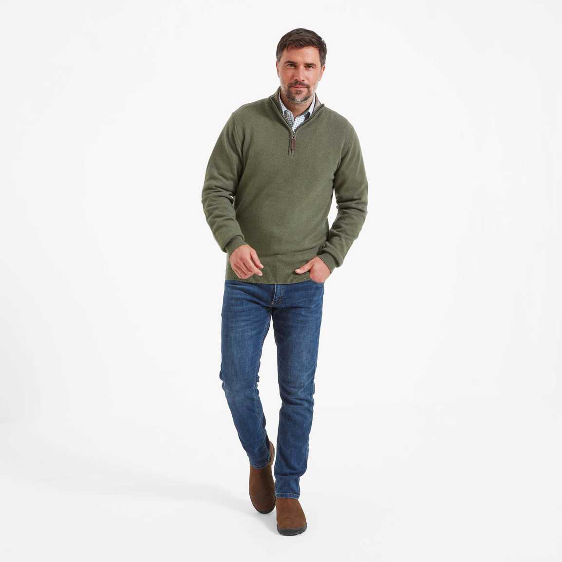 Schoffel Lambswool 1/4 Zip - Moss