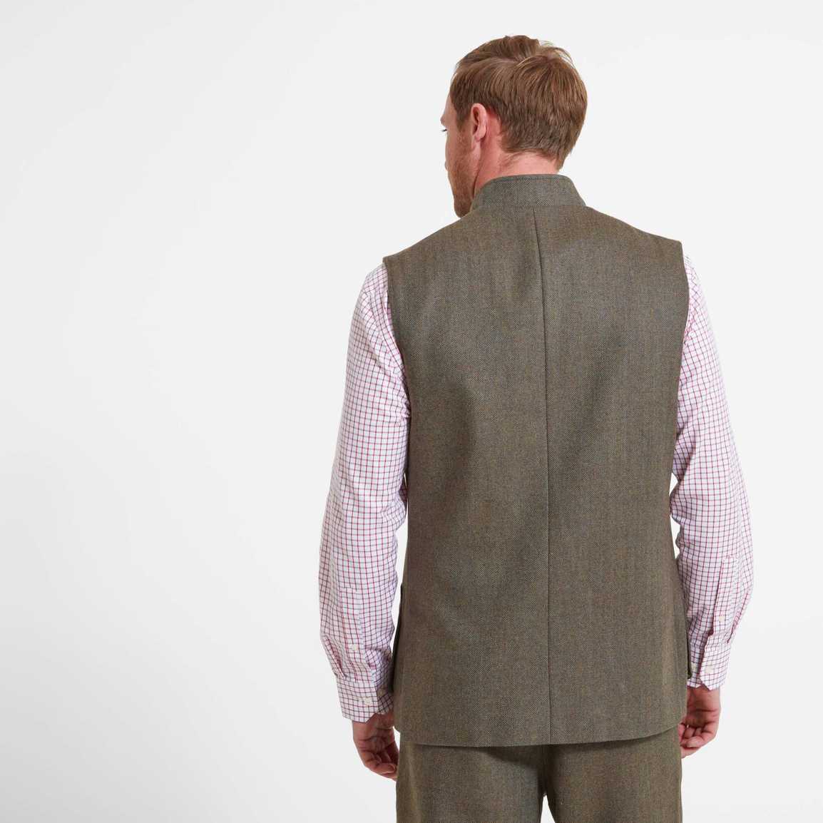 Schoffel Holcot Tweed Waistcoat - Loden Green Herringbone Tweed