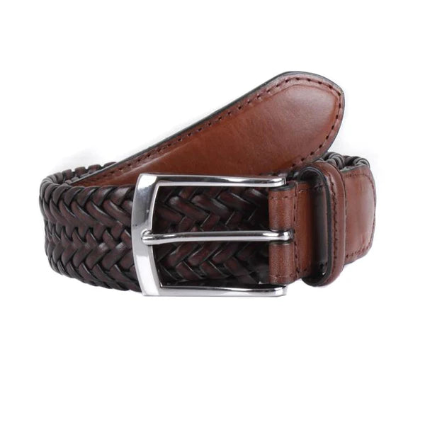 Dents Plaited Leather Belt - Brown