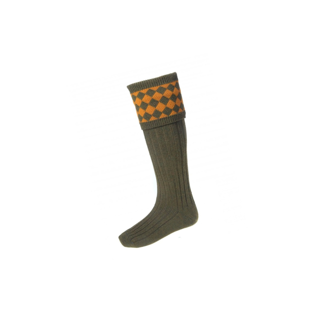 House of Cheviot Chessboard Sock - Bracken/Ochre