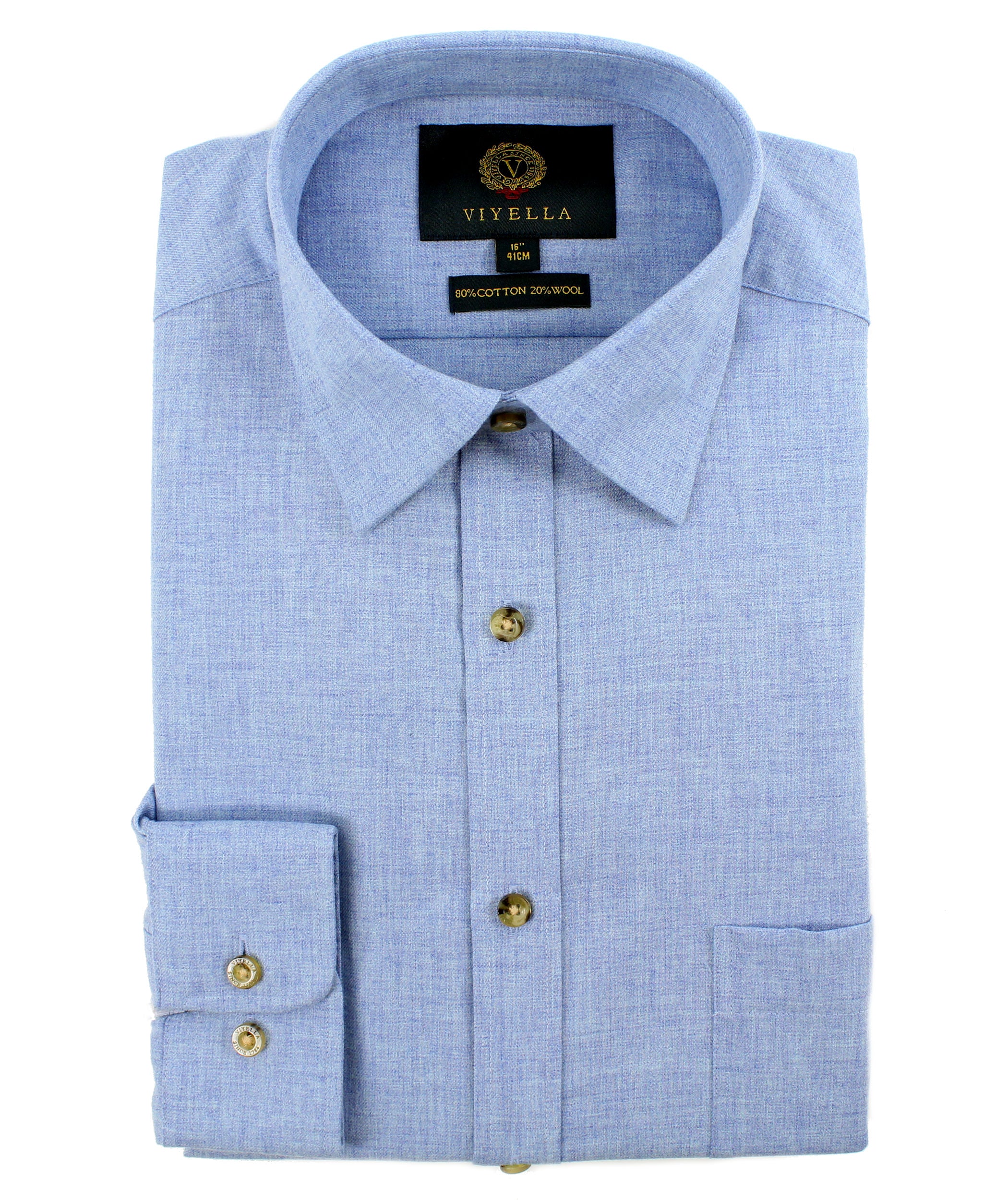 Viyella Plain Sky Blue 80/20 Cotton Wool Blend Shirt