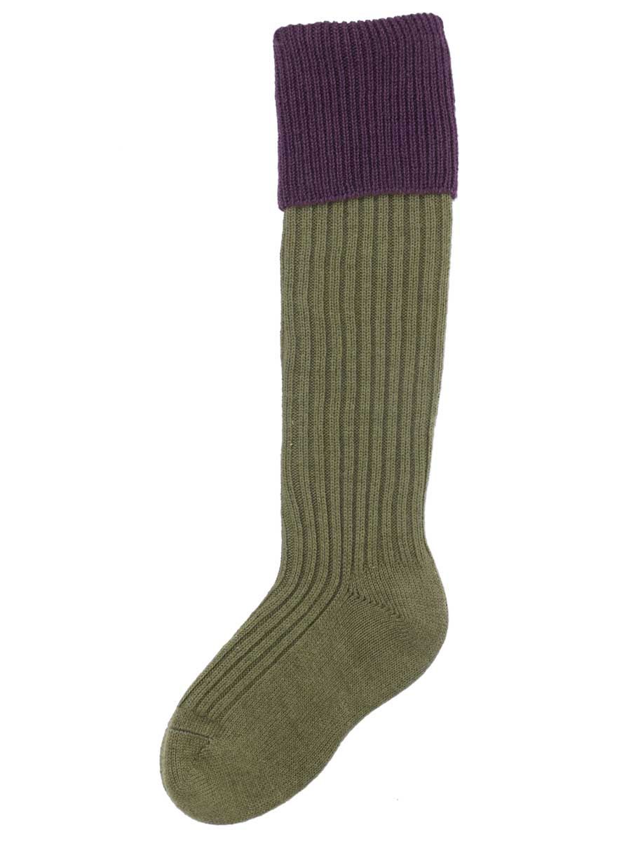 House of Cheviot Junior Lomond Socks - Olive/Thistle
