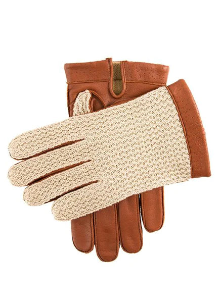 Dents Crochet-Back Imitation Peccary Leather Driving Gloves