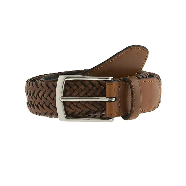 Dents Plaited Leather Belt - Tan