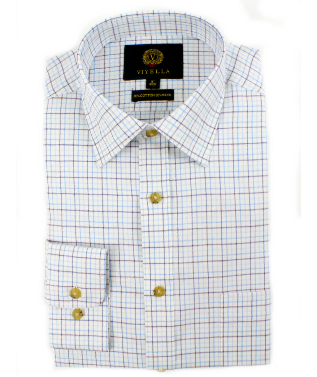 Viyella 80/20 Light Blue Mini Tattersall Classic Fit Shirt