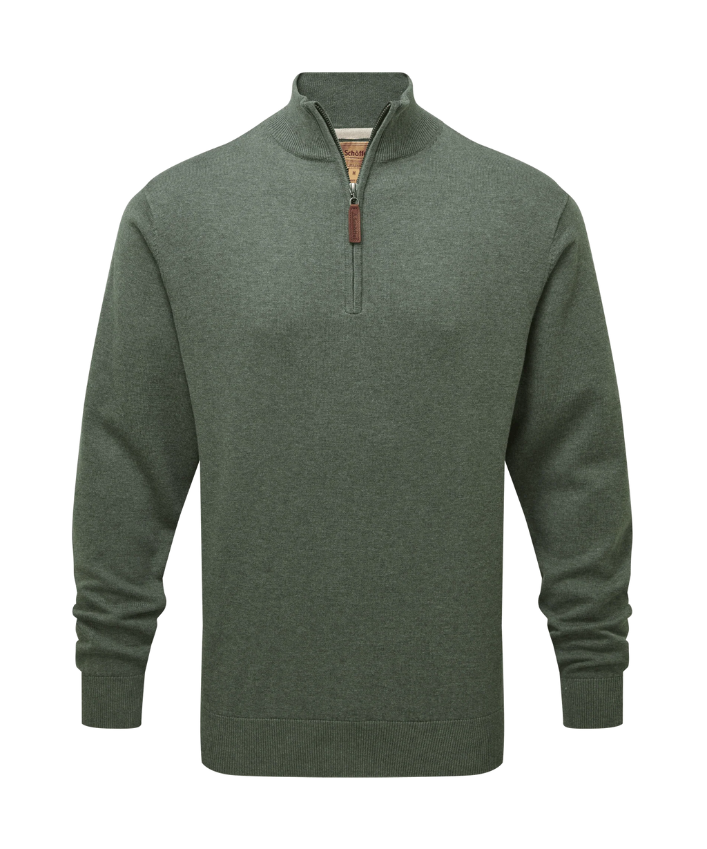 Porthmeor Pima Cotton Quarter Zip Jumper - Country Green
