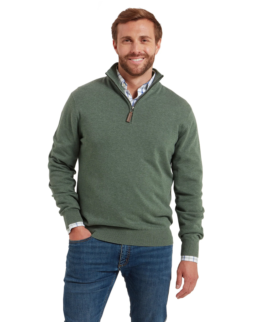 Porthmeor Pima Cotton Quarter Zip Jumper - Country Green