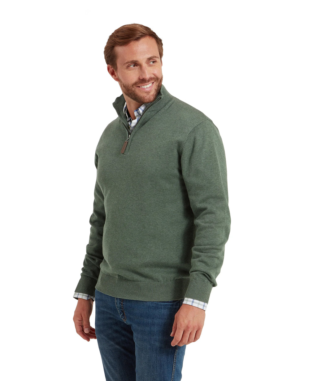 Porthmeor Pima Cotton Quarter Zip Jumper - Country Green