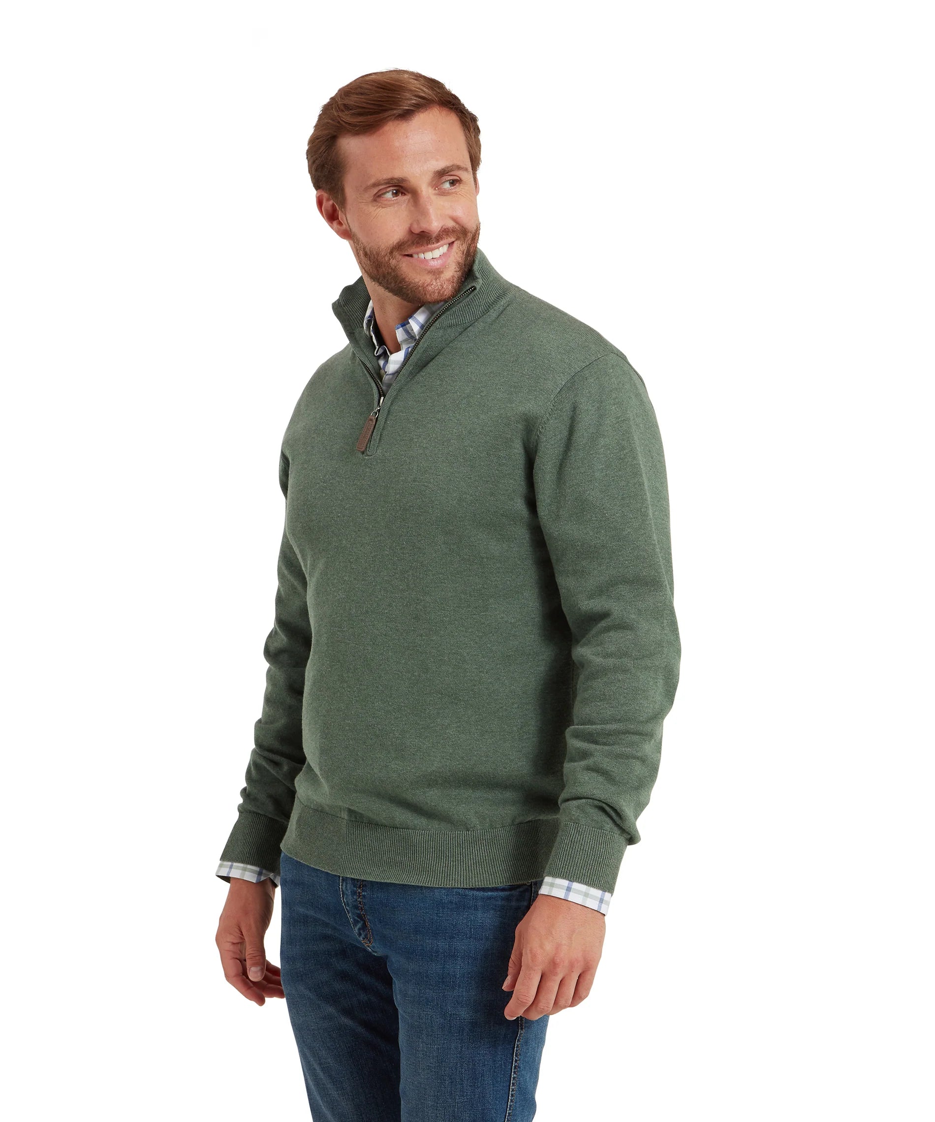 Porthmeor Pima Cotton Quarter Zip Jumper - Country Green