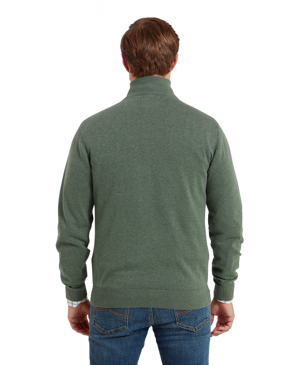 Porthmeor Pima Cotton Quarter Zip Jumper - Country Green