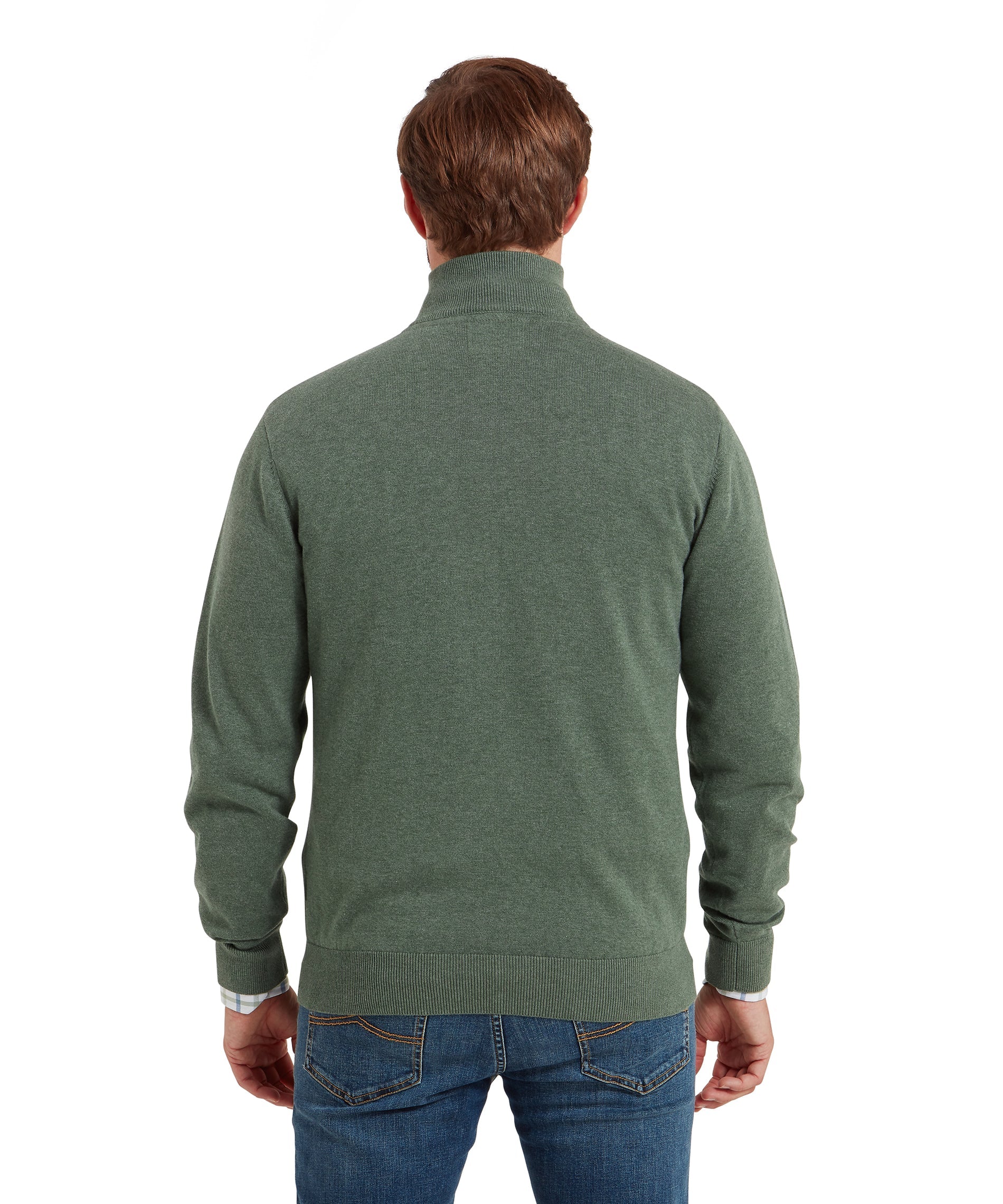 Porthmeor Pima Cotton Quarter Zip Jumper - Country Green