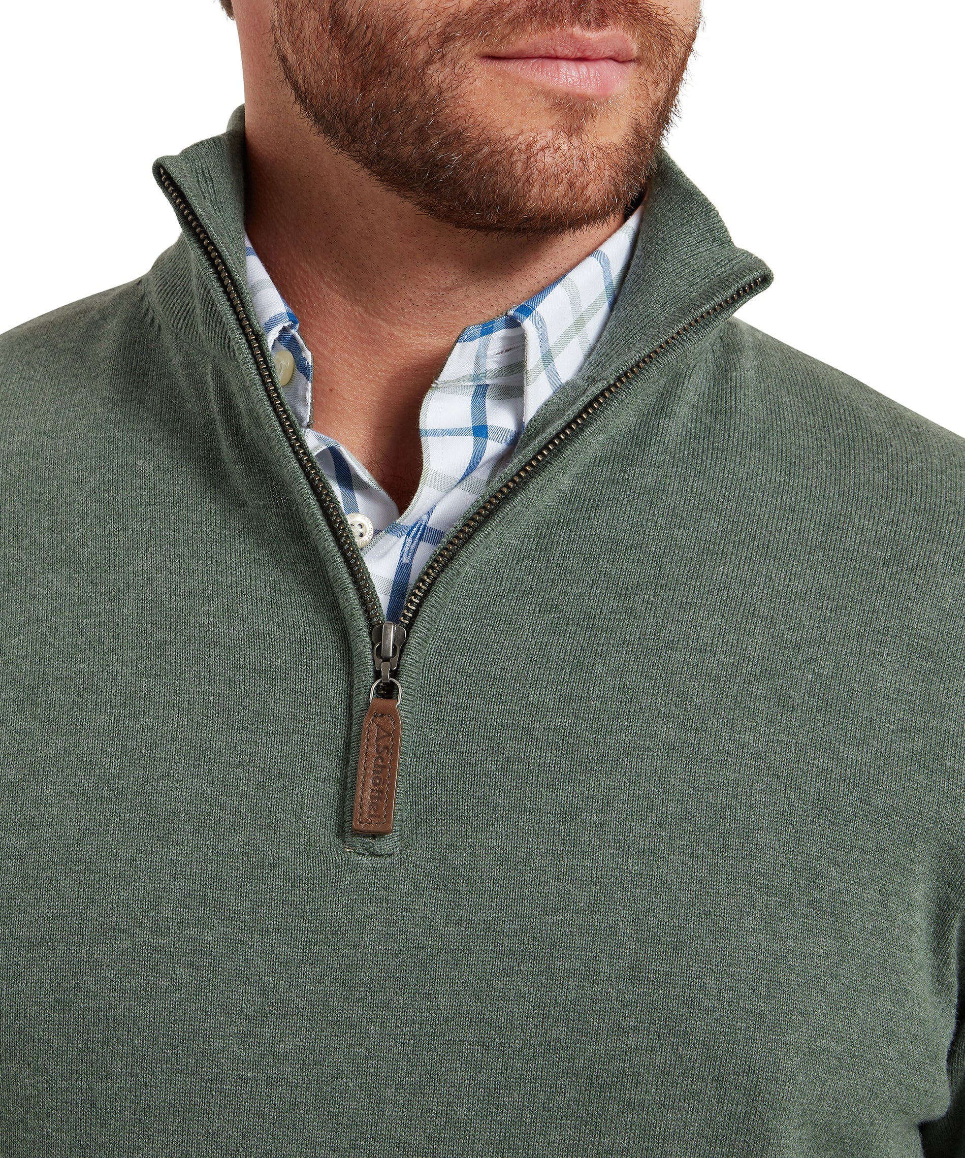 Porthmeor Pima Cotton Quarter Zip Jumper - Country Green