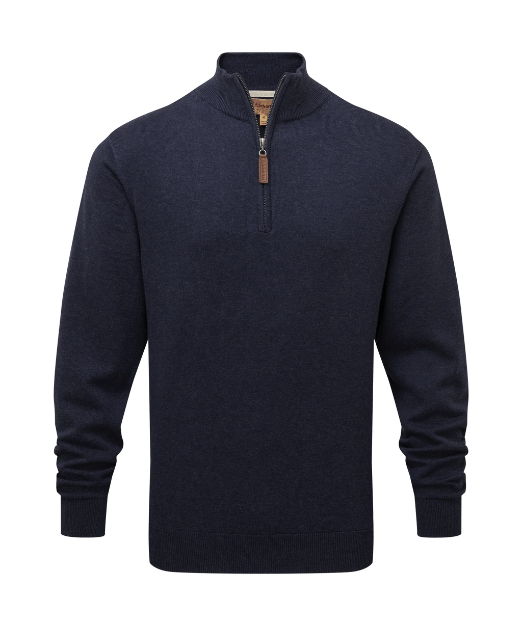 Porthmeor Pima Cotton Quarter Zip Jumper - Navy