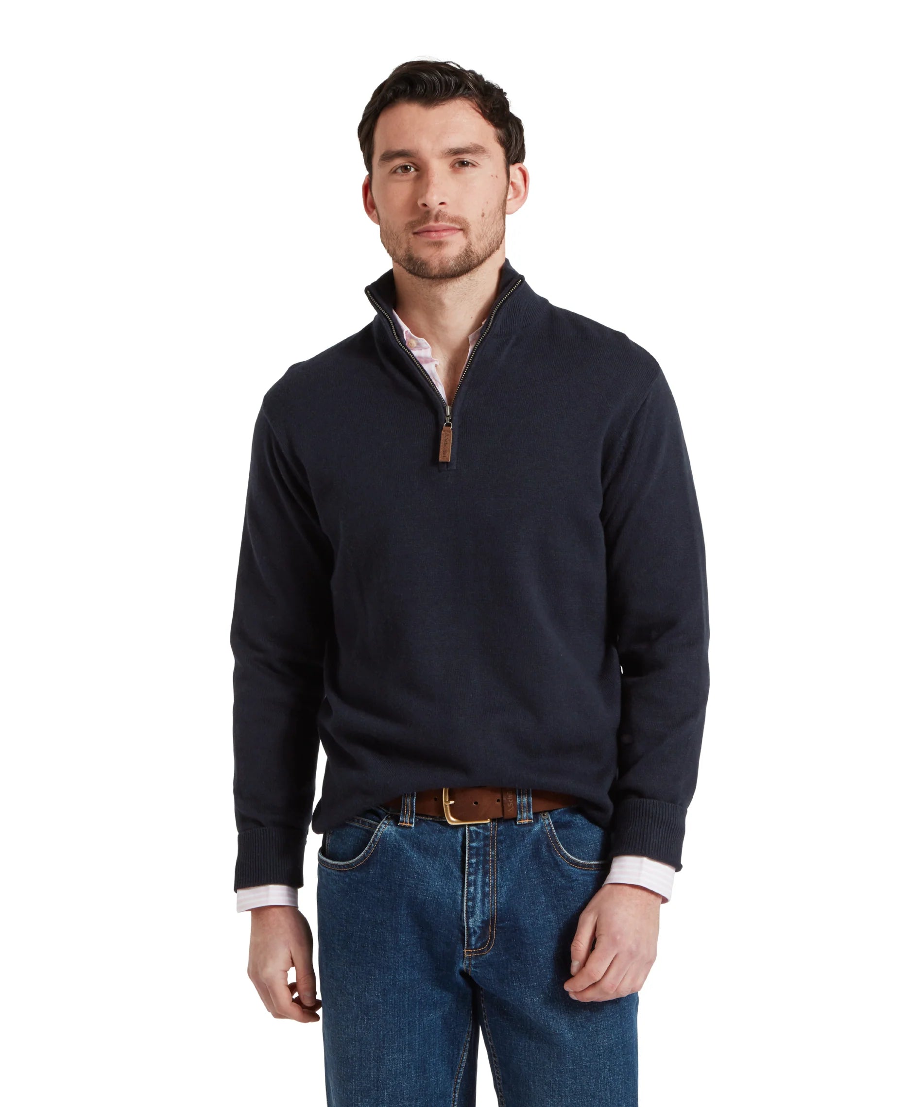 Porthmeor Pima Cotton Quarter Zip Jumper - Navy