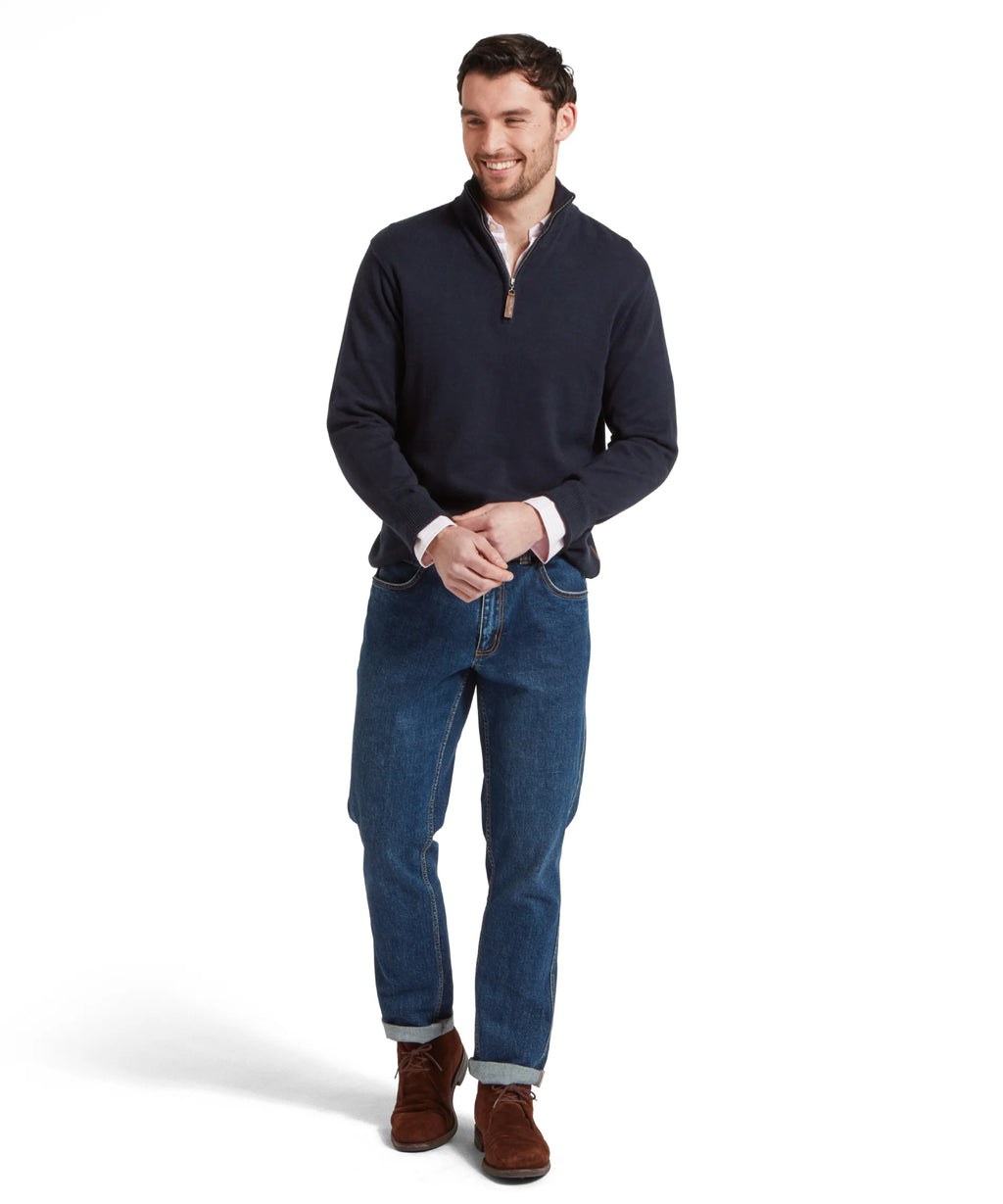 Porthmeor Pima Cotton Quarter Zip Jumper - Navy