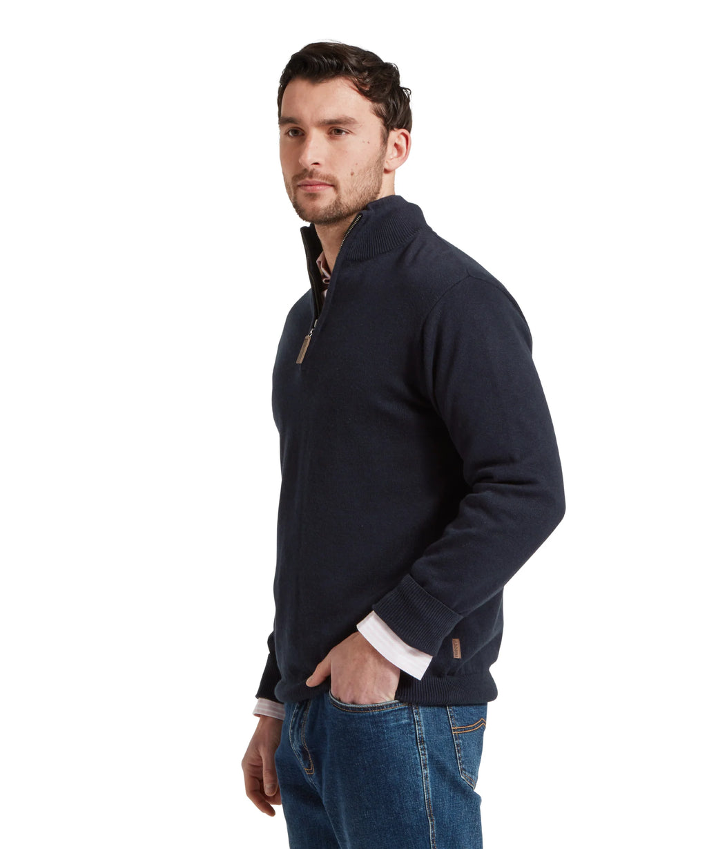 Porthmeor Pima Cotton Quarter Zip Jumper - Navy