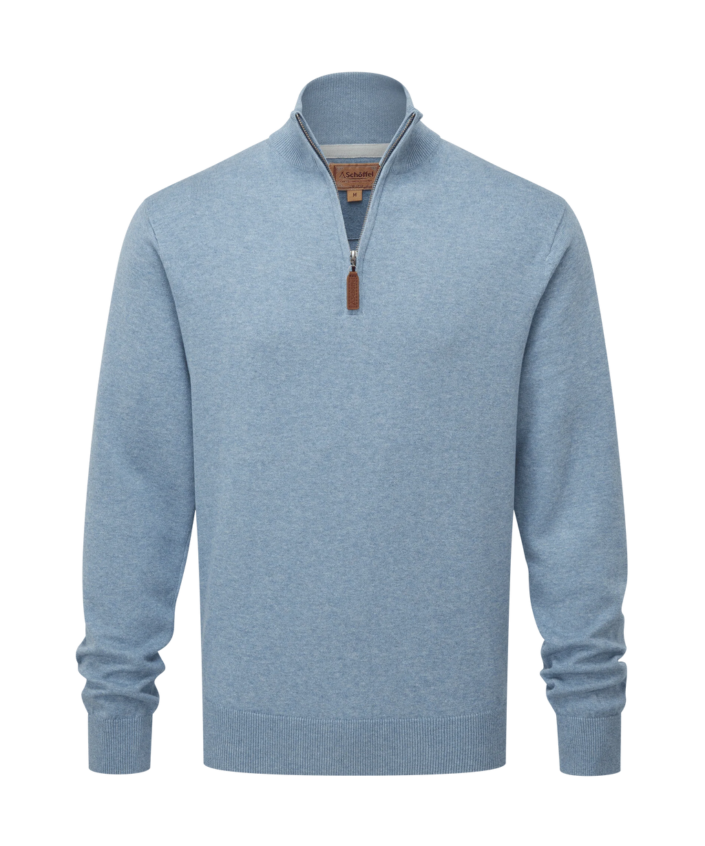 Porthmeor Pima Cotton Quarter Zip Jumper - Denim Blue