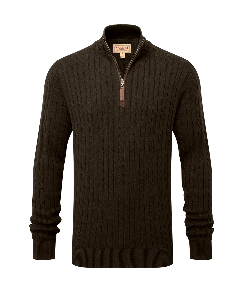 Calton Cotton Cashmere Cable Quarter Zip Jumper