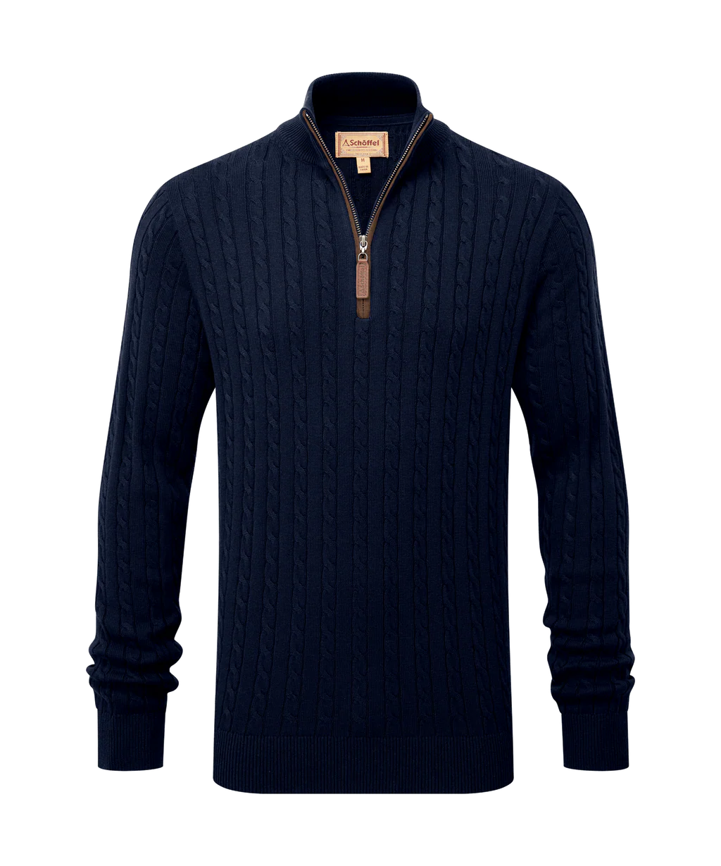 Calton Cotton Cashmere Cable Quarter Zip Jumper