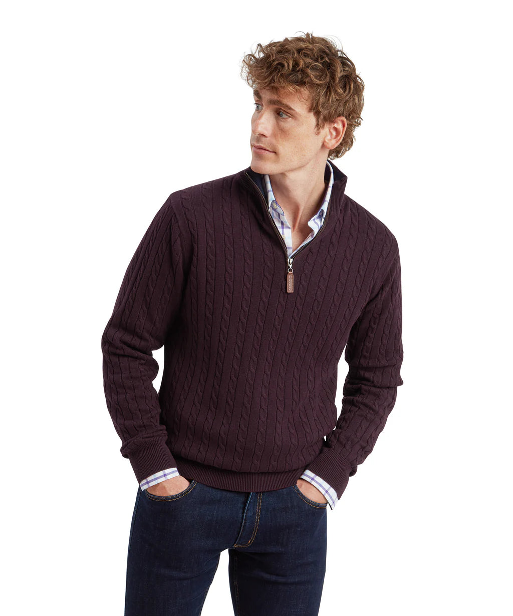 Calton Cotton Cashmere Cable Quarter Zip Jumper