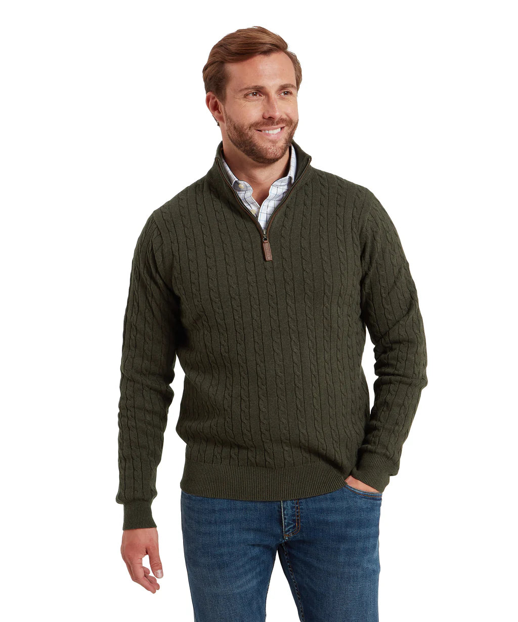 Calton Cotton Cashmere Cable Quarter Zip Jumper
