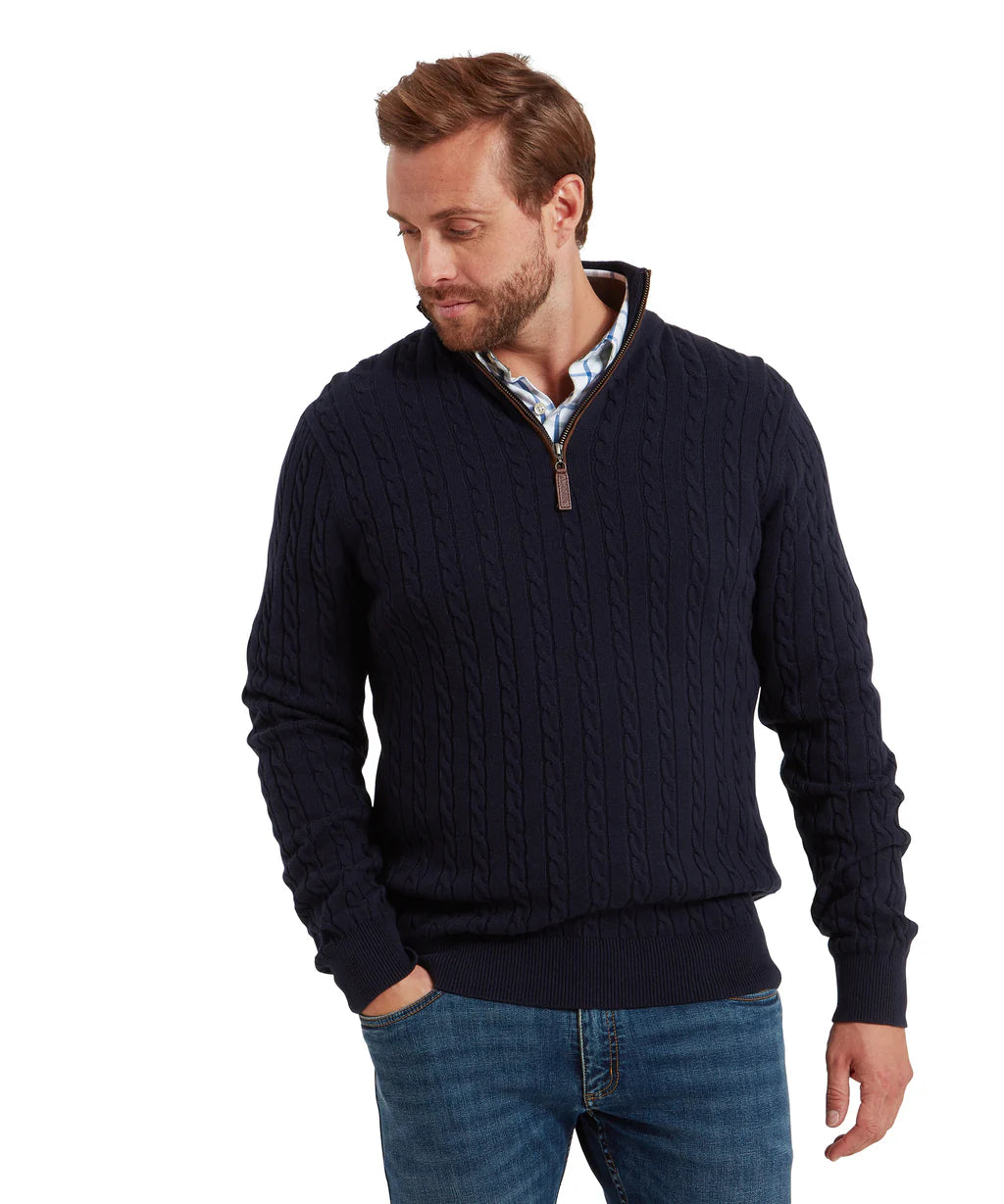 Calton Cotton Cashmere Cable Quarter Zip Jumper