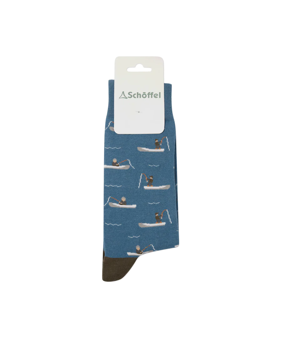 Schoffel Mens Single Cotton Sock - Blue Fishing Boat