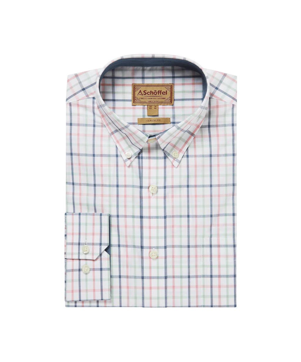 Holkham Classic Shirt - Dark Pigeon Blue/Mauve Red
