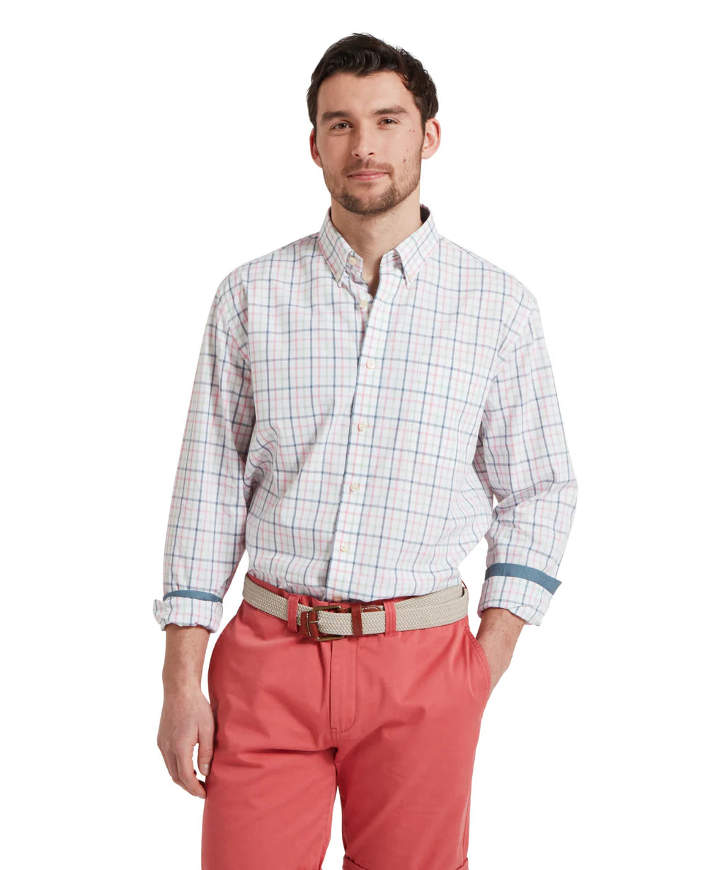Holkham Classic Shirt - Dark Pigeon Blue/Mauve Red