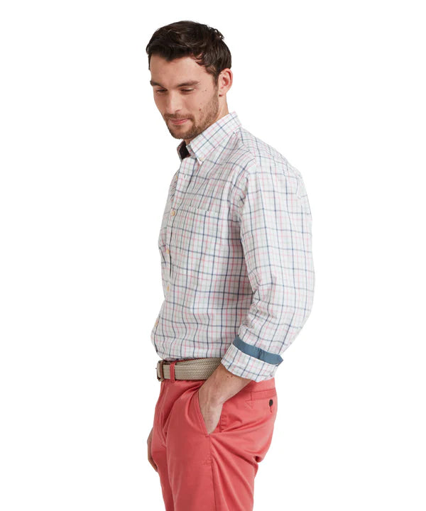 Holkham Classic Shirt - Dark Pigeon Blue/Mauve Red