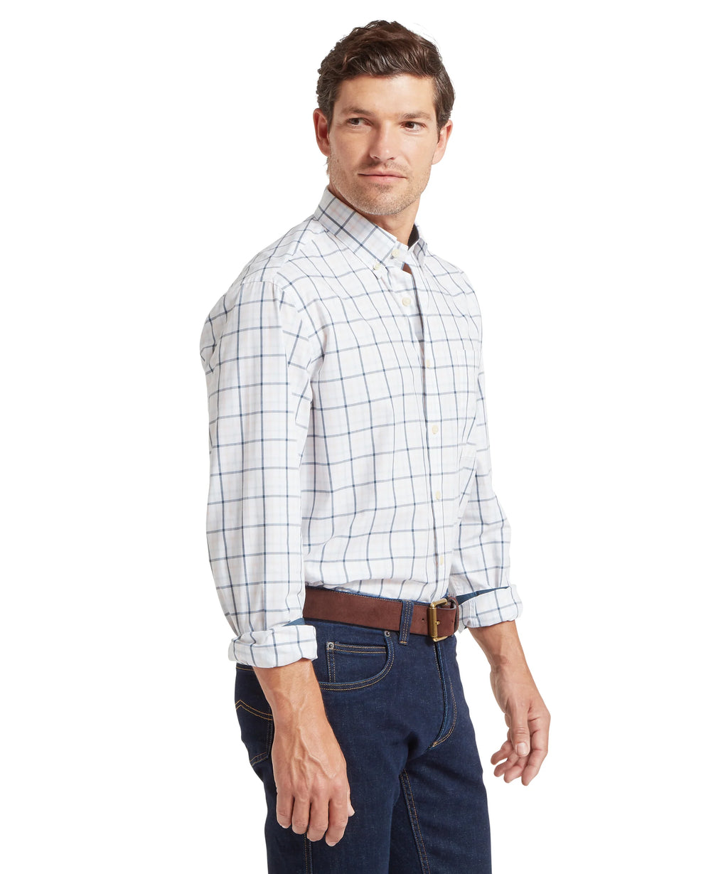 Holkham Classic Shirt - Deep Ocean Blue / Coral Peach