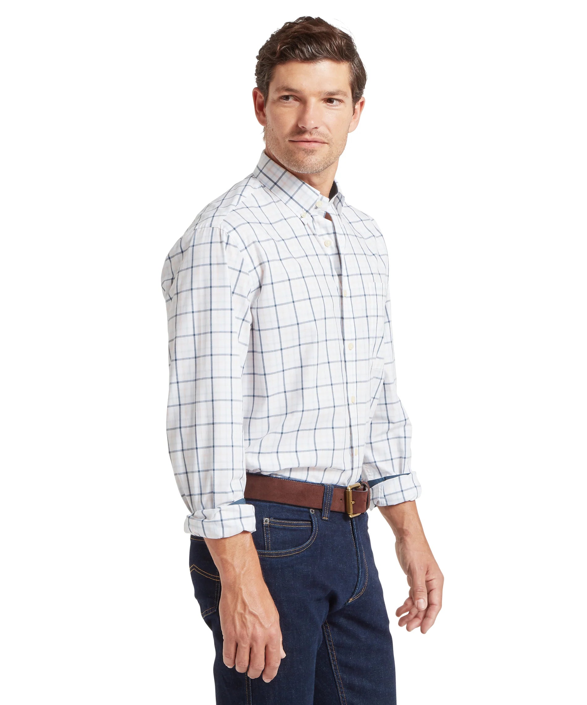 Holkham Classic Shirt - Deep Ocean Blue / Coral Peach