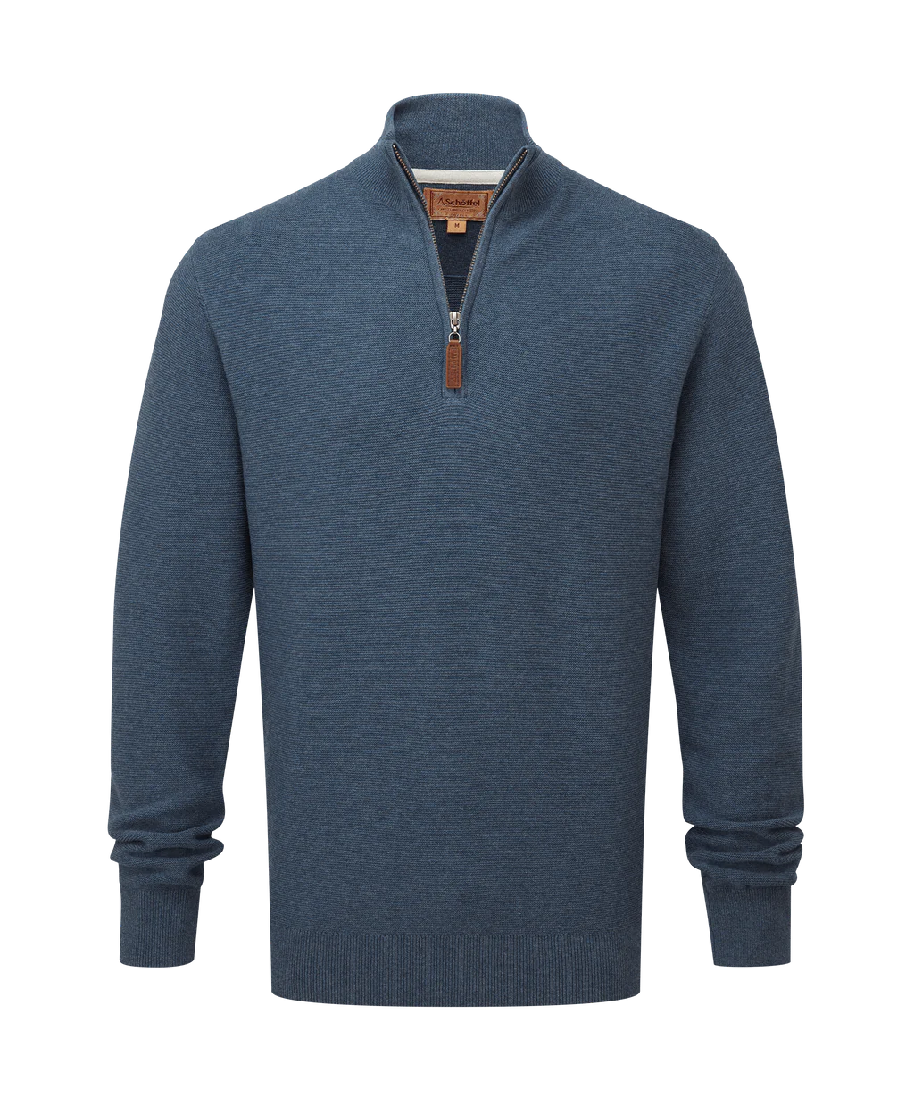 Porthleven Quarter Zip Jumper - Dark Pigeon Blue