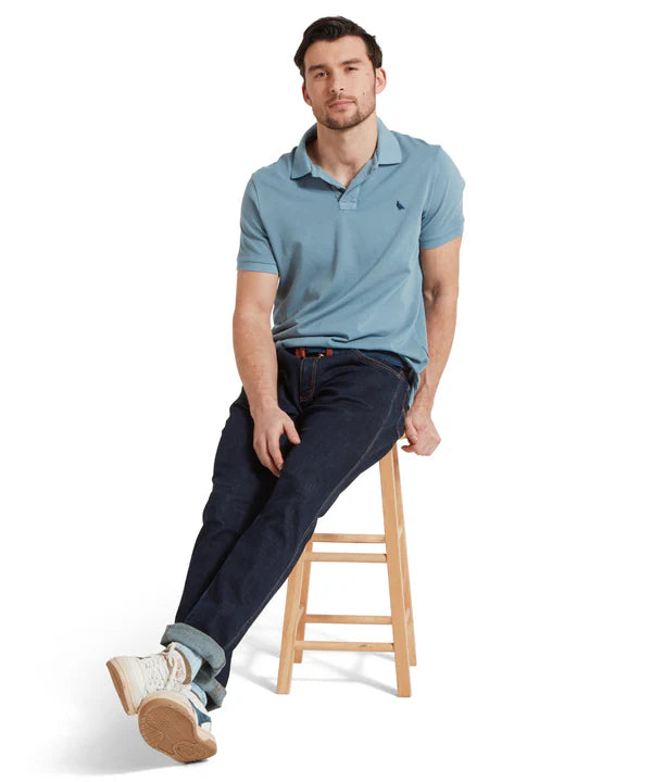 St Ives Garment Dyed Polo Shirt - Dark Pigeon Blue