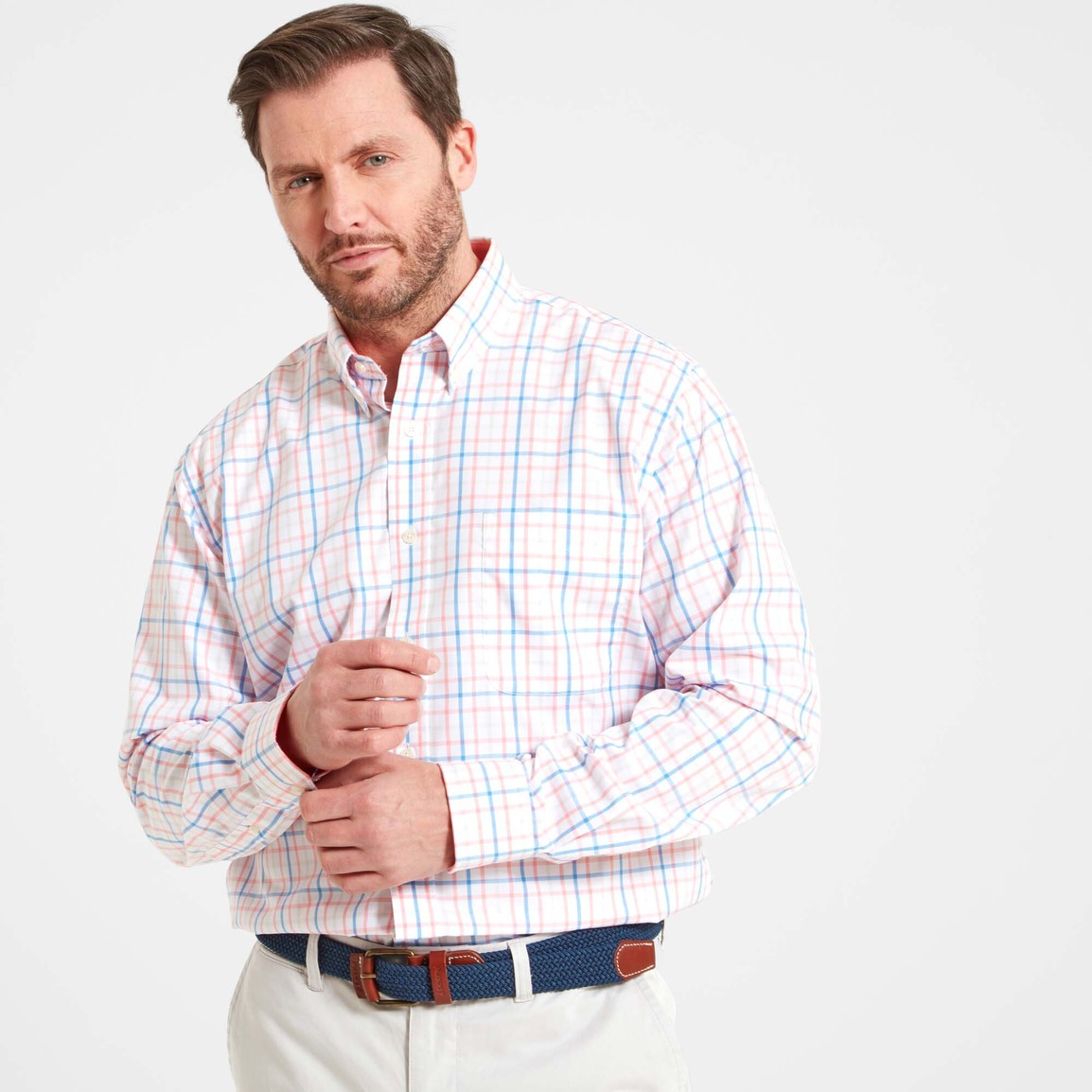 Schoffel Mens Holkham Classic Shirt - Flamingo/Cloud/Blue