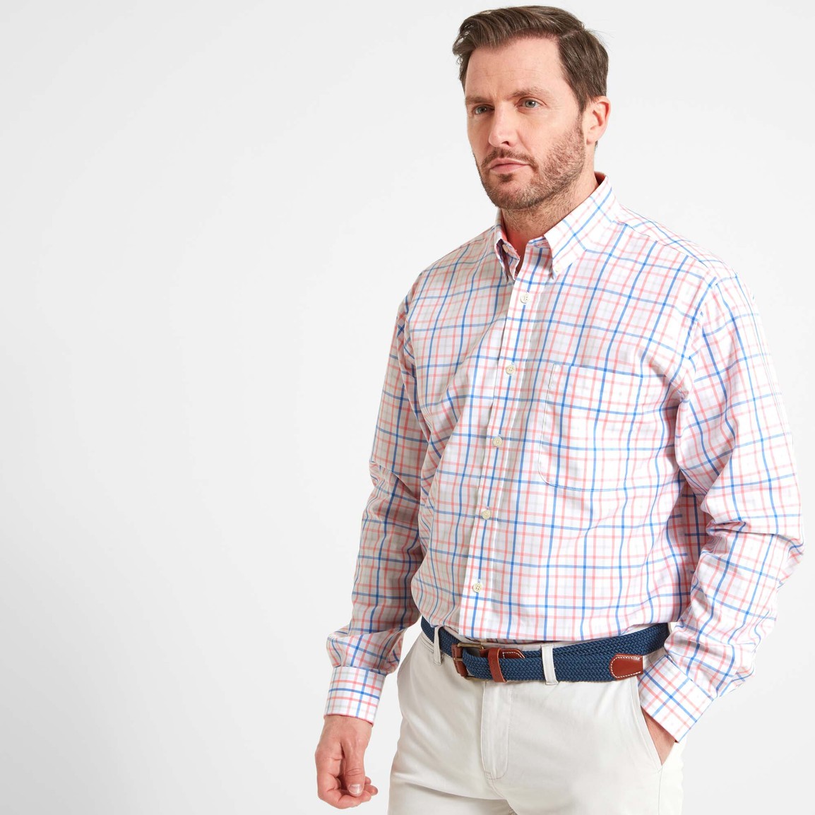 Schoffel Mens Holkham Classic Shirt - Flamingo/Cloud/Blue