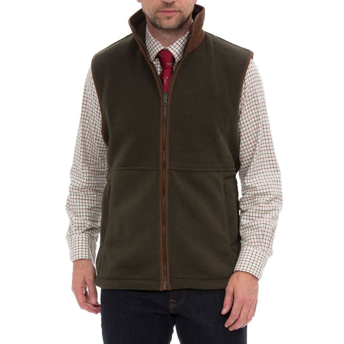 Alan Paine Aylsham Mens Fleece Gilet - Green Herringbone