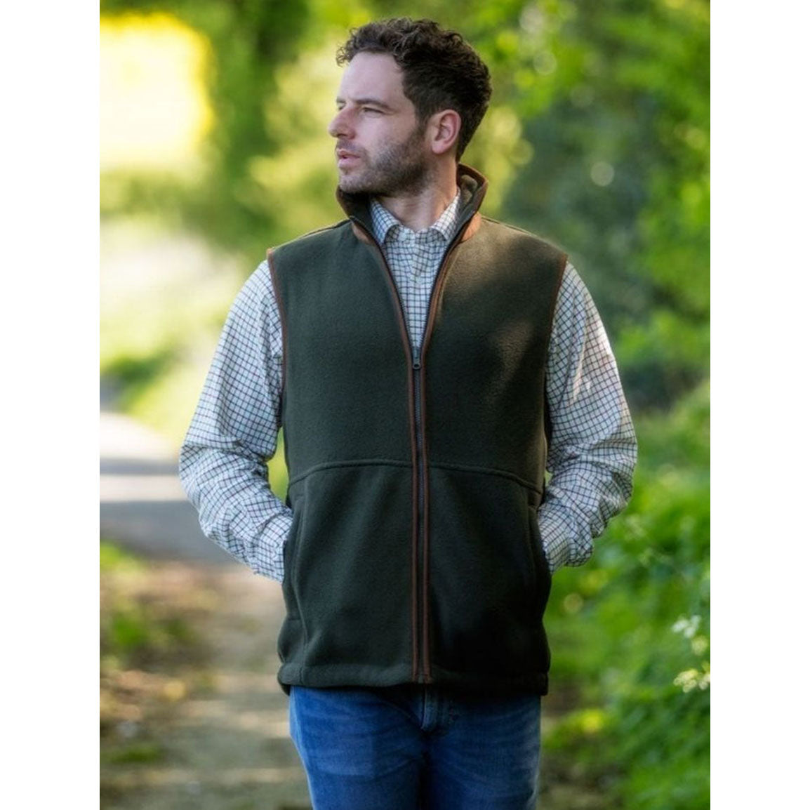 Alan Paine Aylsham Mens Fleece Gilet - Green Herringbone